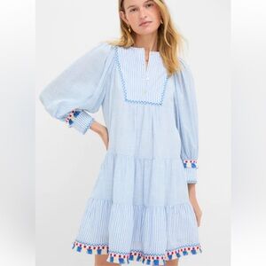 Tuckernuck Blue Striped Dress with Colorful Tassels Medium
